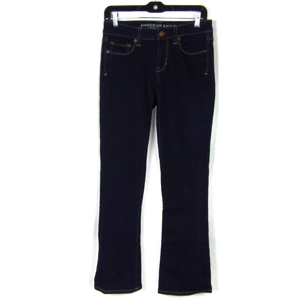American Eagle Super Stretch Dark Wash Skinny Kick Boot Denim Jeans Women's 4 - Picture 1 of 7